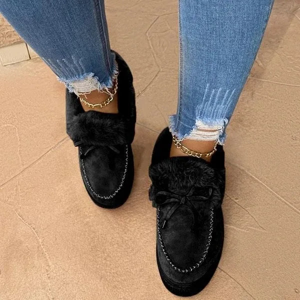 Women’s Plush-Lined Moccasin Winter Shoes – Faux-Fur Trim Slip-On Platform Loafers