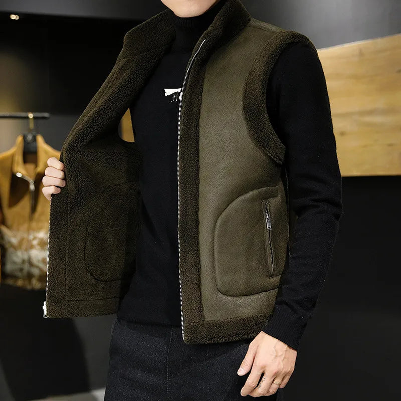 Men’s Sherpa Fleece Winter Vest – Reversible Stand-Collar Sleeveless Zip-Up Gilet for Warm Casual Layering