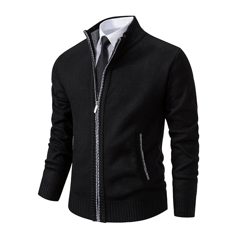 Men’s Textured Zip Cardigan – Stand-Collar Knit Layer for Smart Casual Wear