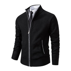 Men’s Textured Zip Cardigan – Stand-Collar Knit Layer for Smart Casual Wear