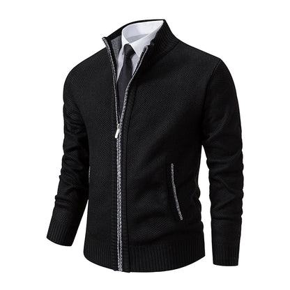 Men’s Textured Zip Cardigan – Stand-Collar Knit Layer for Smart Casual Wear