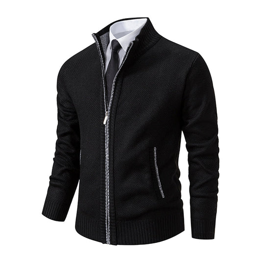 Men’s Textured Zip Cardigan – Stand-Collar Knit Layer for Smart Casual Wear