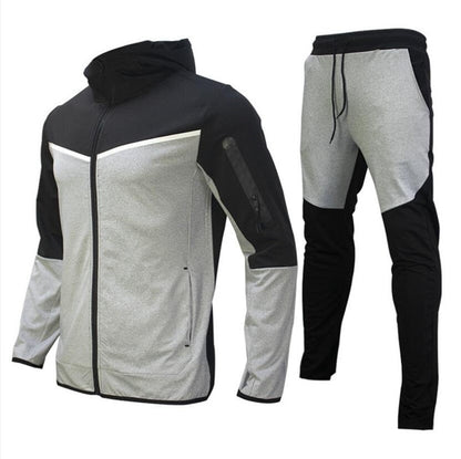 Men’s Performance Two-Piece Tracksuit – Hooded Zip-Up Jacket with Tapered Drawstring Jogger Trousers