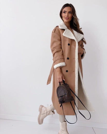 Women’s Teddy Coat – Double-Breasted Fleece-Lined Trench Coat