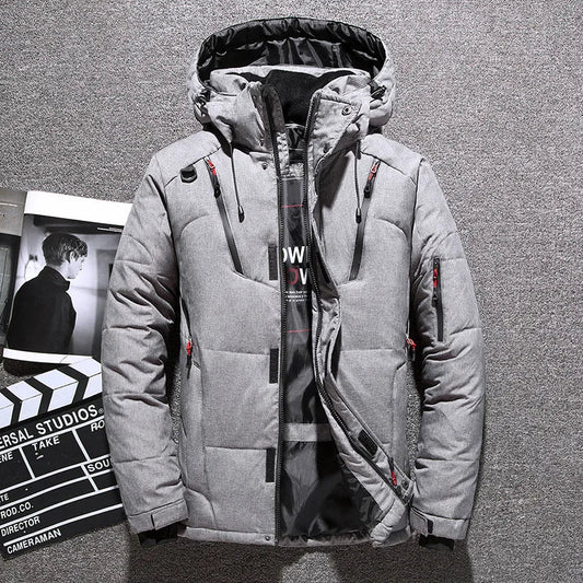 Men’s Slim-Fit Hooded Down Winter Jacket – Insulated Multi-Pocket Outerwear for Everyday and Outdoor Cold-Weather Wear