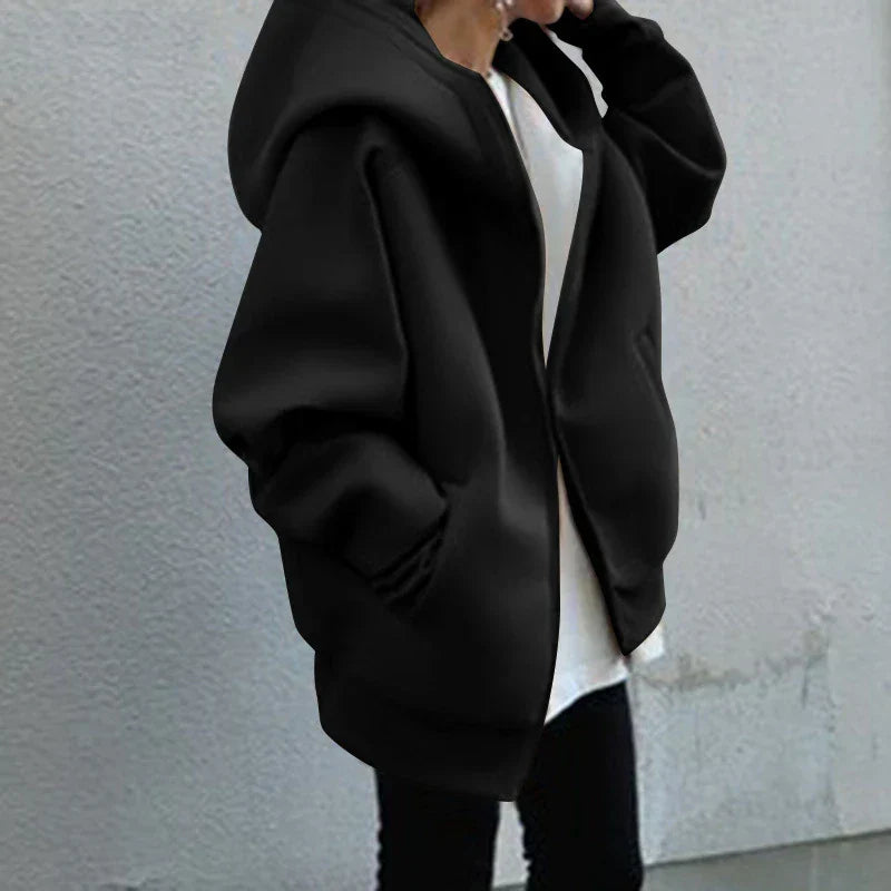 Women’s Oversized Zip-Up Hoodie – Roomy Hooded Jacket for Casual Cold-Weather Layering