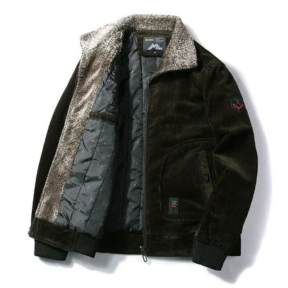 Men’s Corduroy Winter Jacket – Plush-Collar Insulated Layer for Smart Casual Cold-Weather Wear