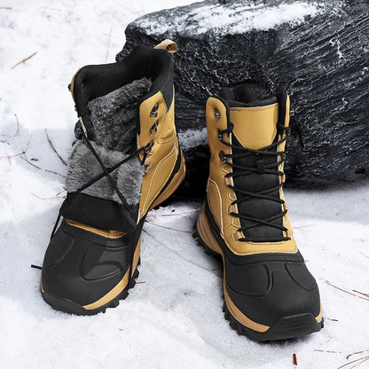 Men’s Fleece-Lined High-Top Snow Boots – Water-Resistant Lace-Up Winter Hiking Boots with Anti-Slip Lug Sole