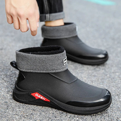 Men’s Waterproof Winter Rain Boots – Cotton-Lined Anti-Slip Outdoor Shoes