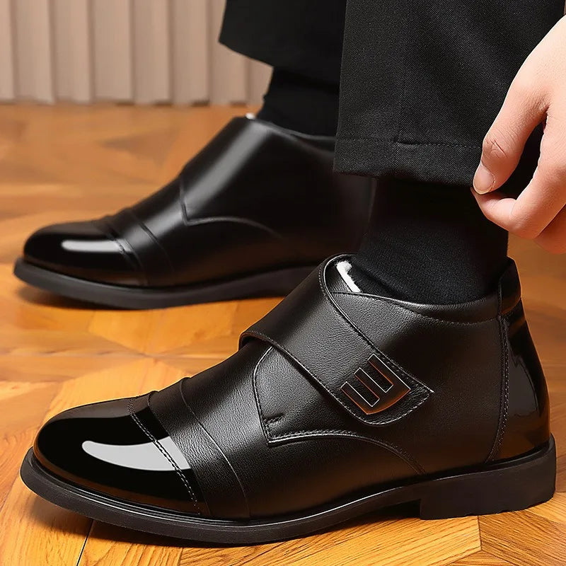 Men’s Fleece-Lined Winter Ankle Boots – Warm Hook-and-Loop Smart Casual Outdoor Shoes