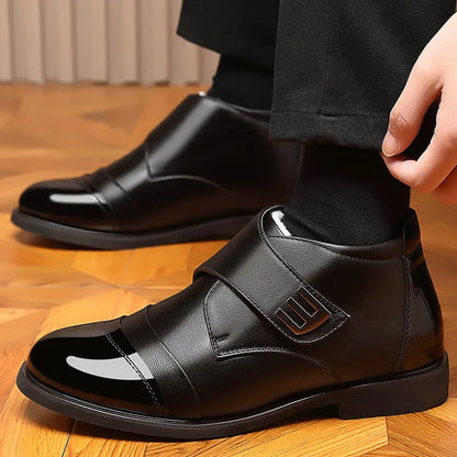 Men’s Fleece-Lined Winter Ankle Boots – Warm Hook-and-Loop Smart Casual Outdoor Shoes