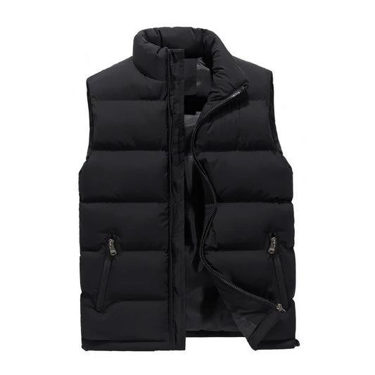 Men’s Padded Puffer Vest – Sleeveless Winter Layer with High Collar and Zipped Pockets