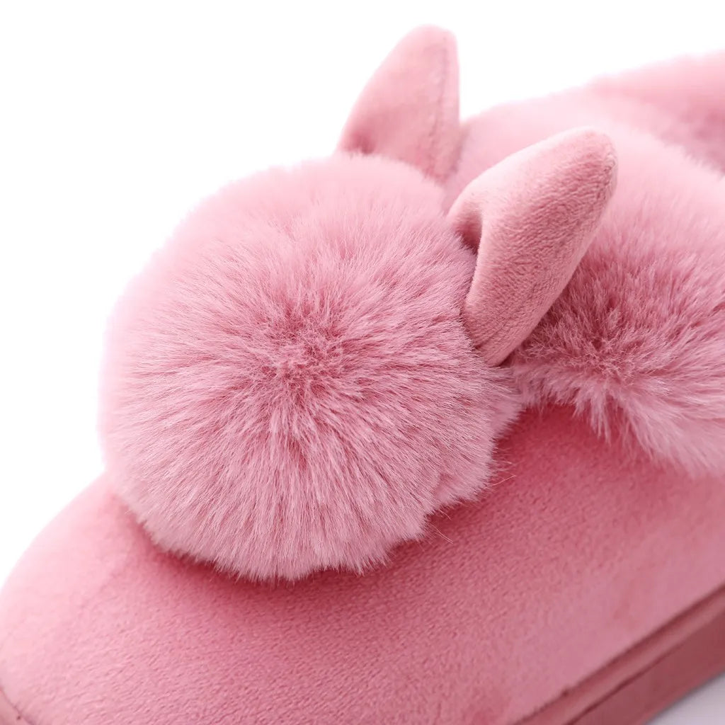 Women’s Plush Bunny Winter Slippers – Faux-Fur Slip-On House Shoes with Thick Sole