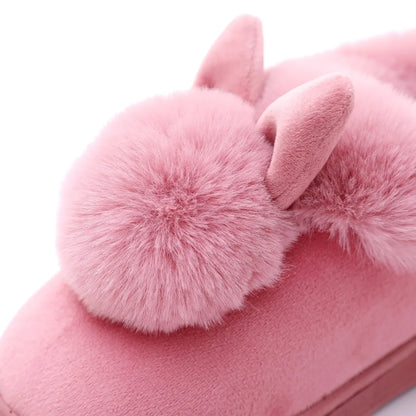 Women’s Plush Bunny Winter Slippers – Faux-Fur Slip-On House Shoes with Thick Sole