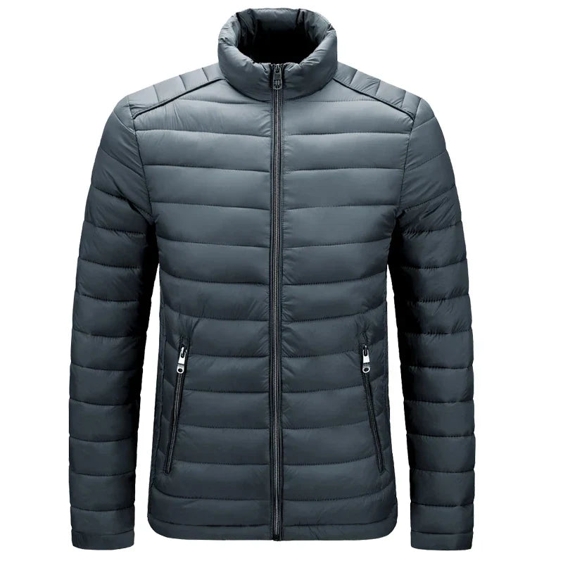 Men’s Lightweight Puffer Jacket – Quilted Zip-Up Winter Coat with Stand Collar and Zipped Pockets