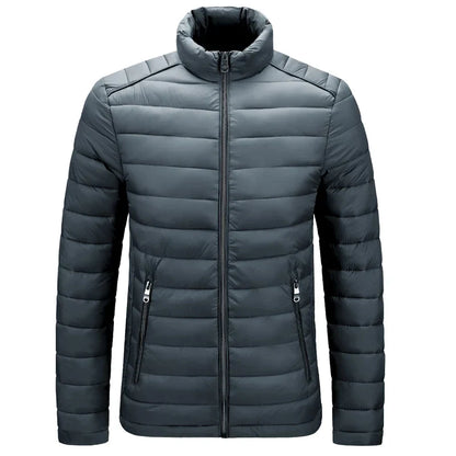 Men’s Lightweight Puffer Jacket – Quilted Zip-Up Winter Coat with Stand Collar and Zipped Pockets