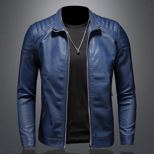 Men’s Quilted-Shoulder Leather Moto Jacket – Sleek Wind-Resistant Layer for City and Weekend Wear