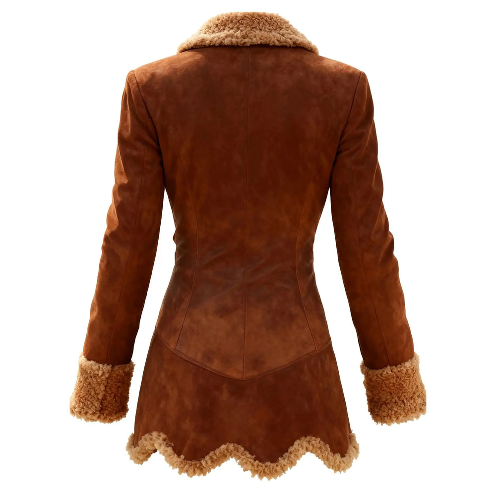 Women’s Faux-Fur Trim Winter Coat – Tailored Longline Jacket with Statement Lapels