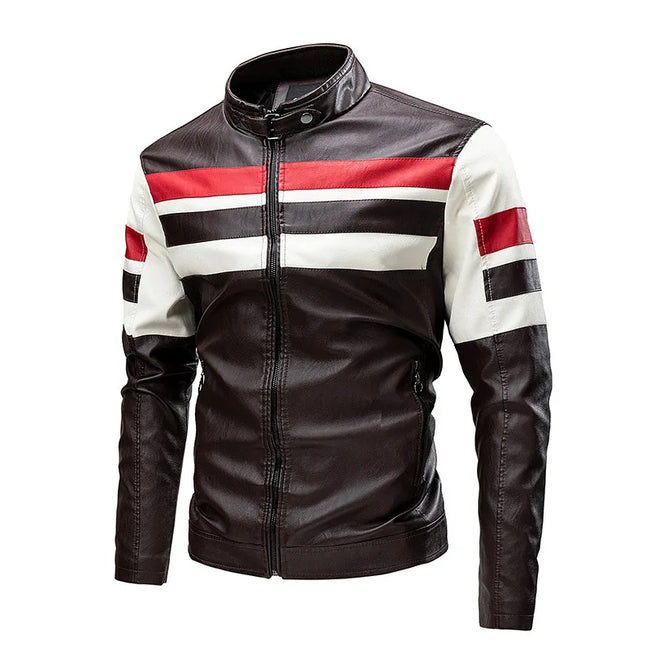 Men’s Faux-Leather Biker Jacket – Panelled Zip-Up Motorcycle Style with Stand Collar