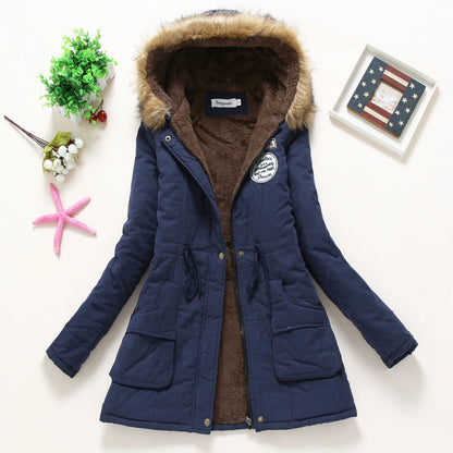 Women’s Faux-Fur Hooded Winter Parka – Fleece-Lined Drawstring Jacket for Warm Everyday Cold-Weather Wear