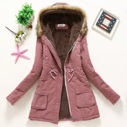 Women’s Faux-Fur Hooded Winter Parka – Fleece-Lined Drawstring Jacket for Warm Everyday Cold-Weather Wear