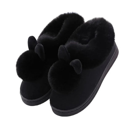 Women’s Plush Bunny Winter Slippers – Faux-Fur Slip-On House Shoes with Thick Sole