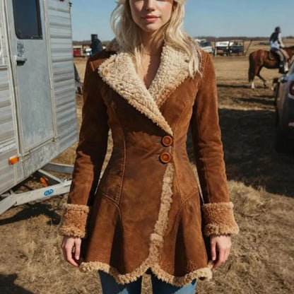 Women’s Faux-Fur Trim Winter Coat – Tailored Longline Jacket with Statement Lapels