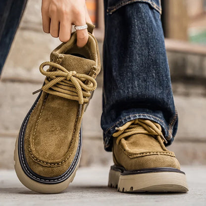 Men’s Suede Lace-Up Ankle Boots – Retro Casual Boots with Chunky Gripped Sole