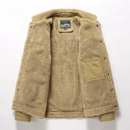 Men’s Sherpa-Lined Utility Jacket – Warm Button-Front Coat with Multi-Pocket Design