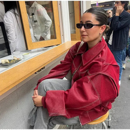 Women’s Oversized Bomber Jacket – Ribbed Cuffs with Stand Collar