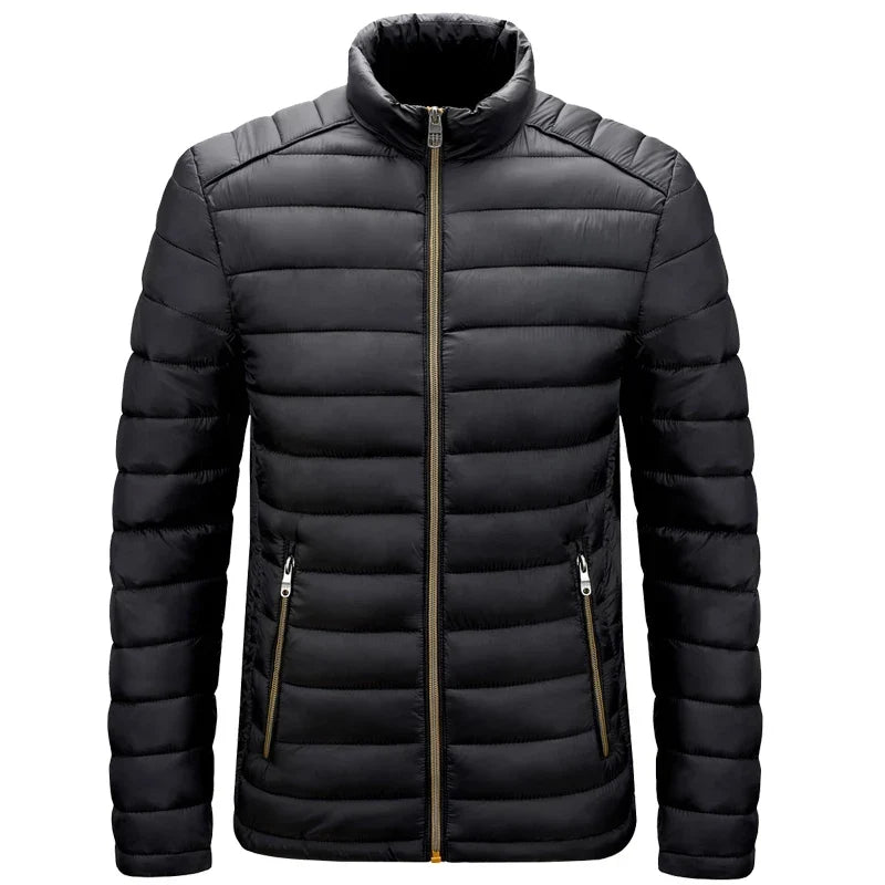 Men’s Lightweight Puffer Jacket – Quilted Zip-Up Winter Coat with Stand Collar and Zipped Pockets