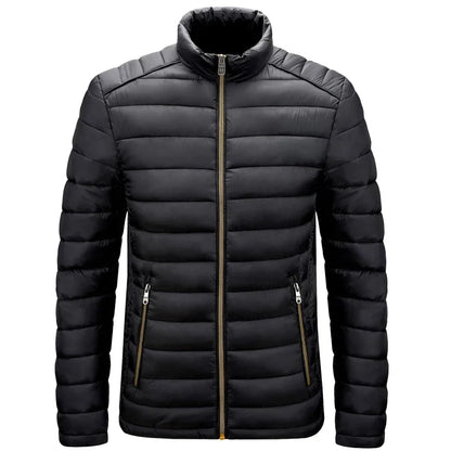 Men’s Lightweight Puffer Jacket – Quilted Zip-Up Winter Coat with Stand Collar and Zipped Pockets