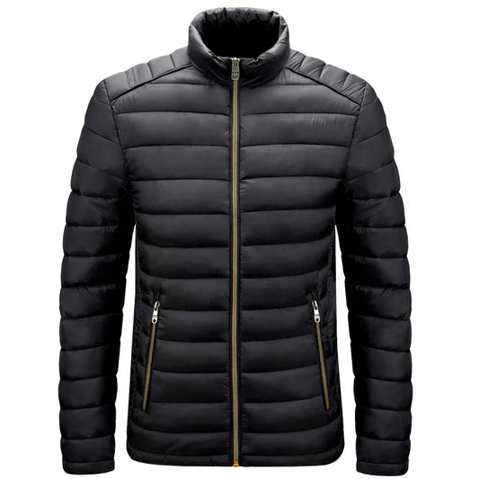 Men’s Lightweight Puffer Jacket – Quilted Zip-Up Winter Coat with Stand Collar and Zipped Pockets