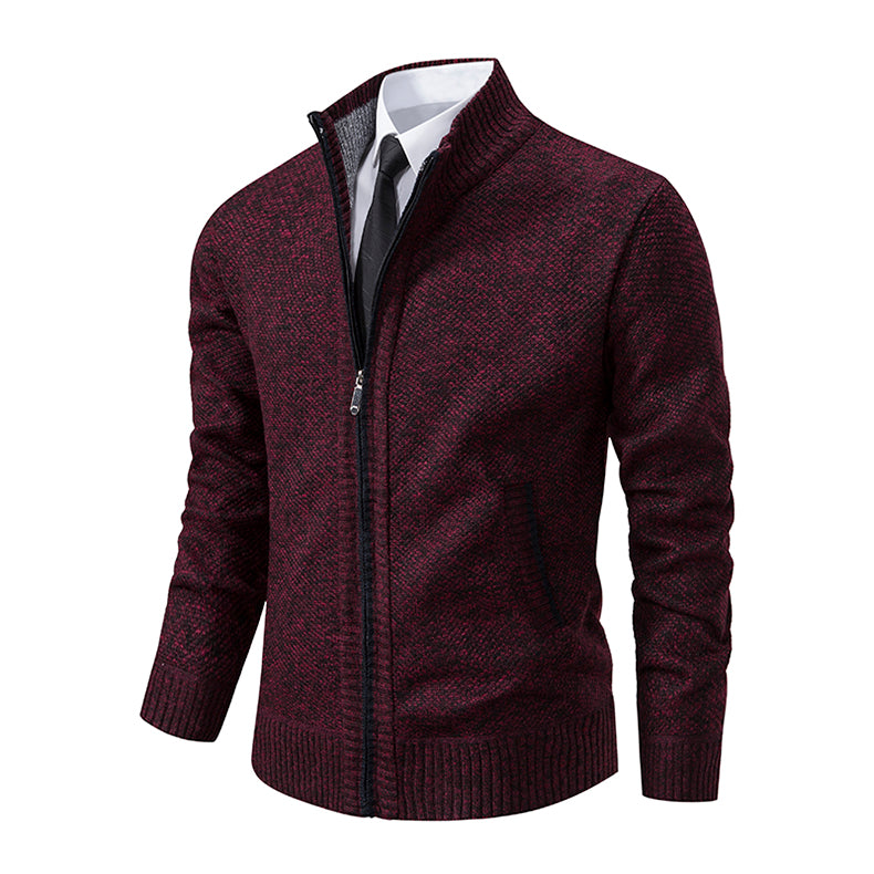 Men’s Textured Zip Cardigan – Stand-Collar Knit Layer for Smart Casual Wear