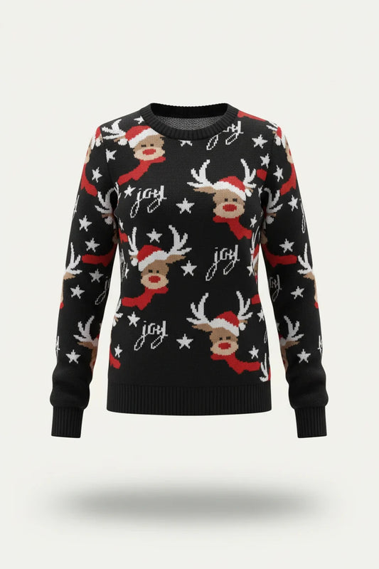 Women’s Holiday Pattern Sweater – Playful Crew Neck Knit for Christmas Events