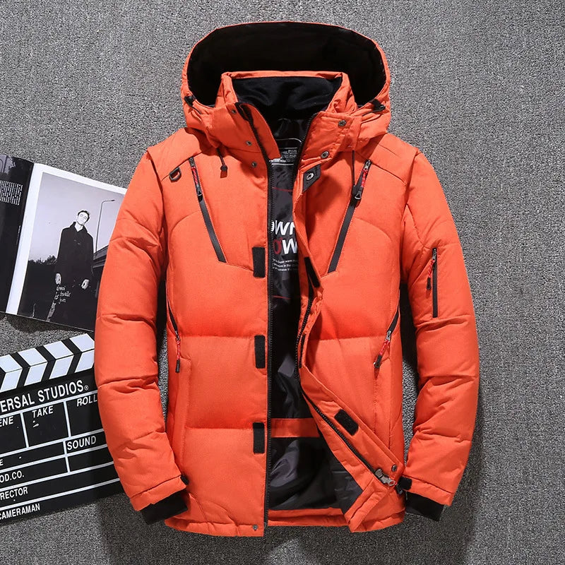 Men’s Slim-Fit Hooded Down Winter Jacket – Insulated Multi-Pocket Outerwear for Everyday and Outdoor Cold-Weather Wear