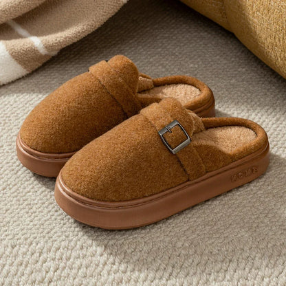 Women’s Plush Indoor Slippers – Buckle-Strap House Shoes with Cushioned Non-Slip Sole