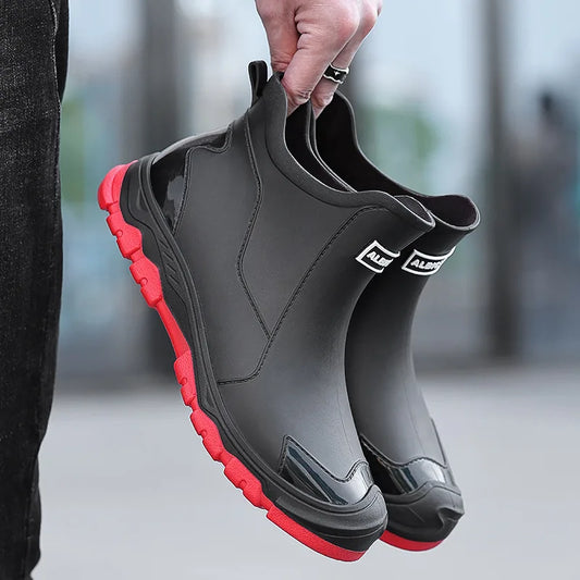 Men’s Waterproof Slip-On Rain Boots – Outdoor Rubber Boots with Non-Slip Gripped Sole