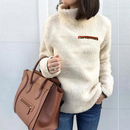 Women’s High-Neck Teddy Fleece Sweatshirt – Soft Cosy Pullover for Cold-Weather Comfort
