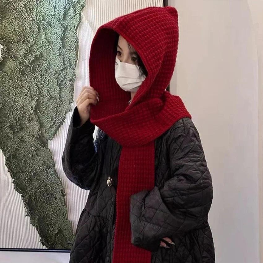 Women’s Thick Knitted Hooded Scarf – Warm Windproof Neck Wrap for Autumn and Winter Outdoor Wear