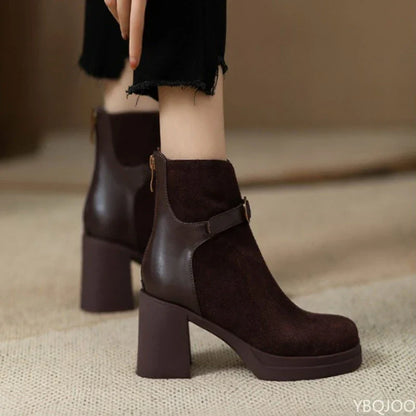 Women’s Buckle Ankle Boots – Thick-Sole Chunky Heel Boots for Autumn and Winter