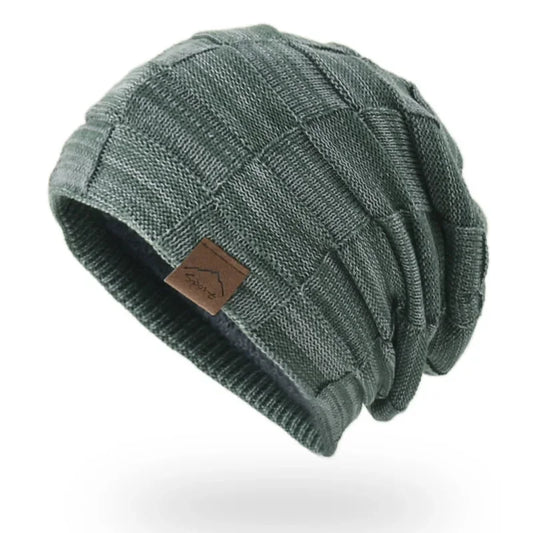 Unisex Textured Slouchy Knit Beanie – Stretch Winter Hat with Relaxed Patchwork Design