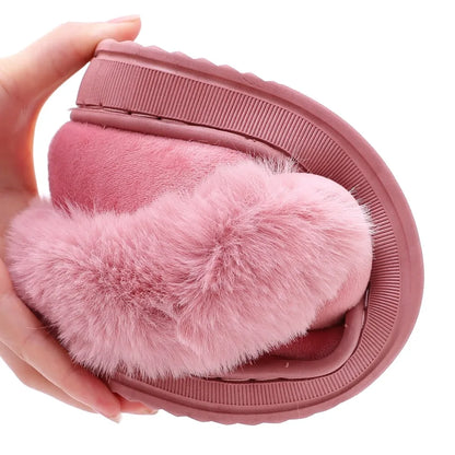 Women’s Plush Bunny Winter Slippers – Faux-Fur Slip-On House Shoes with Thick Sole