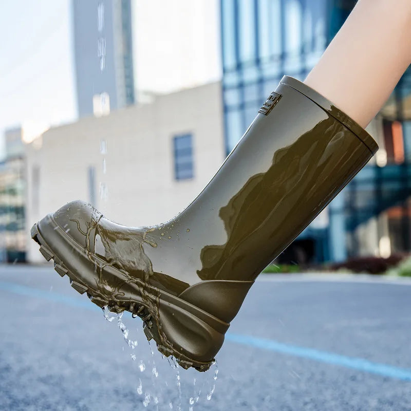 Women’s Knee-High Rain Boots – Water-Resistant Rubber Boots with Chunky Non-Slip Sole