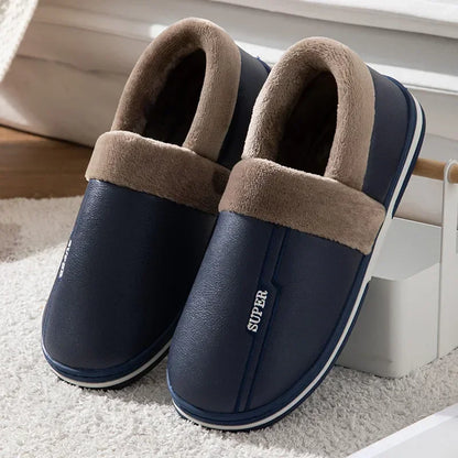 Men’s Quilted Winter Slippers – Warm Closed-Toe House Shoes with Plush Collar and Supportive Sole