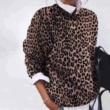Women’s Oversized Jumper – All-Over Animal Print with Ribbed Crew Neck
