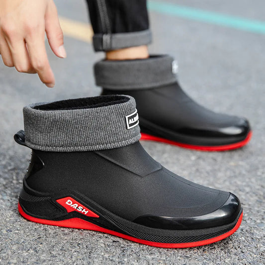 Men’s Waterproof Winter Rain Boots – Cotton-Lined Anti-Slip Outdoor Shoes