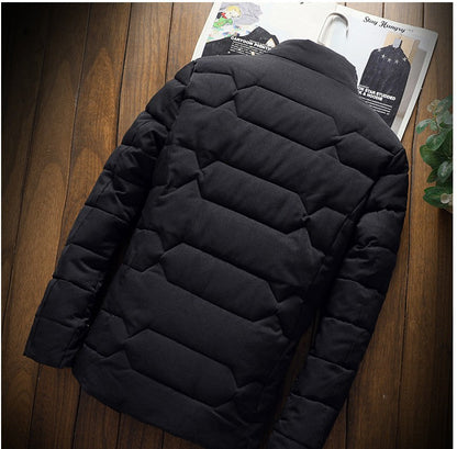 Men’s Geometric Quilted Winter Jacket – Insulated Stand-Collar Outerwear for Cold Days