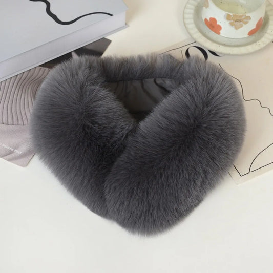 Women’s Faux Fur Neck Scarf – Plush Cross-Over Winter Wrap with Soft Thickened Finish