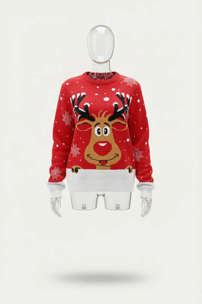 Women’s Holiday Pattern Sweater – Playful Crew Neck Knit for Christmas Events